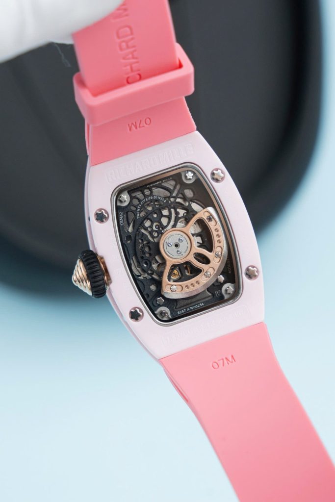 Đồng Hồ Richard Mille RM07-01 Fake 11 Vỏ Ceramic Dây Cao Su Màu Hồng 36mm (2)