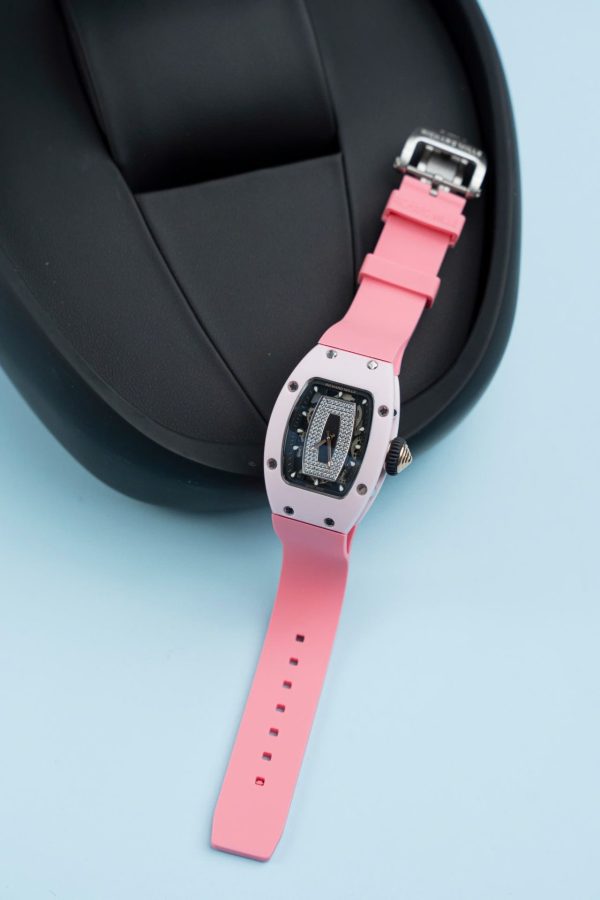Đồng Hồ Richard Mille RM07-01 Fake 11 Vỏ Ceramic Dây Cao Su Màu Hồng 36mm (2)