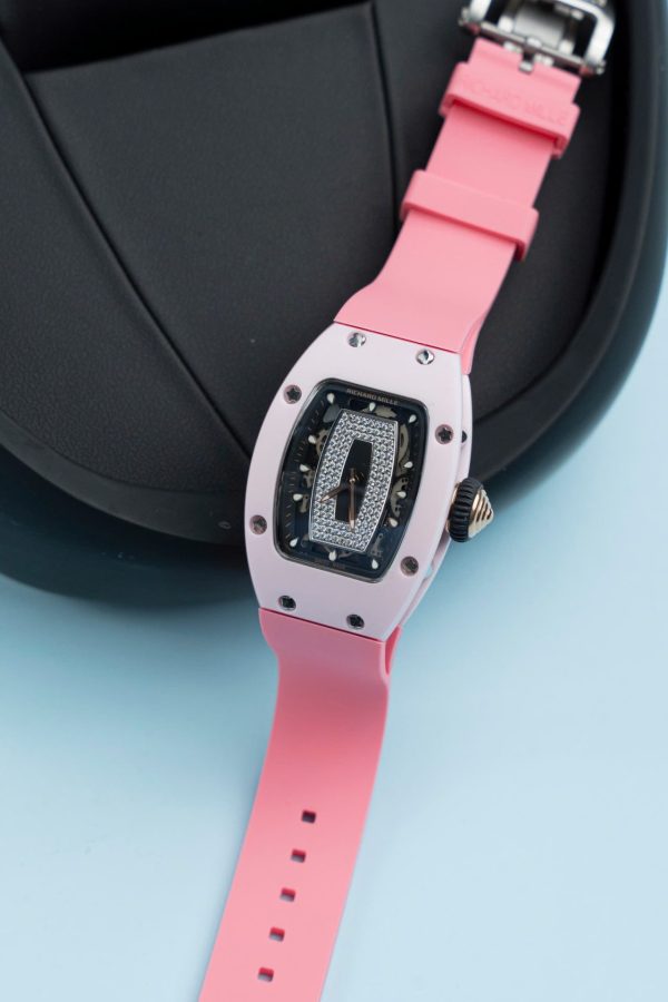 Đồng Hồ Richard Mille RM07-01 Fake 11 Vỏ Ceramic Dây Cao Su Màu Hồng 36mm (2)