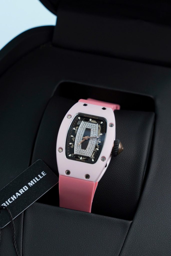 Đồng Hồ Richard Mille RM07-01 Fake 11 Vỏ Ceramic Dây Cao Su Màu Hồng 36mm (2)