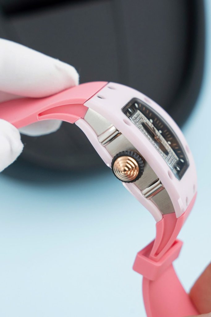 Đồng Hồ Richard Mille RM07-01 Fake 11 Vỏ Ceramic Dây Cao Su Màu Hồng 36mm (2)