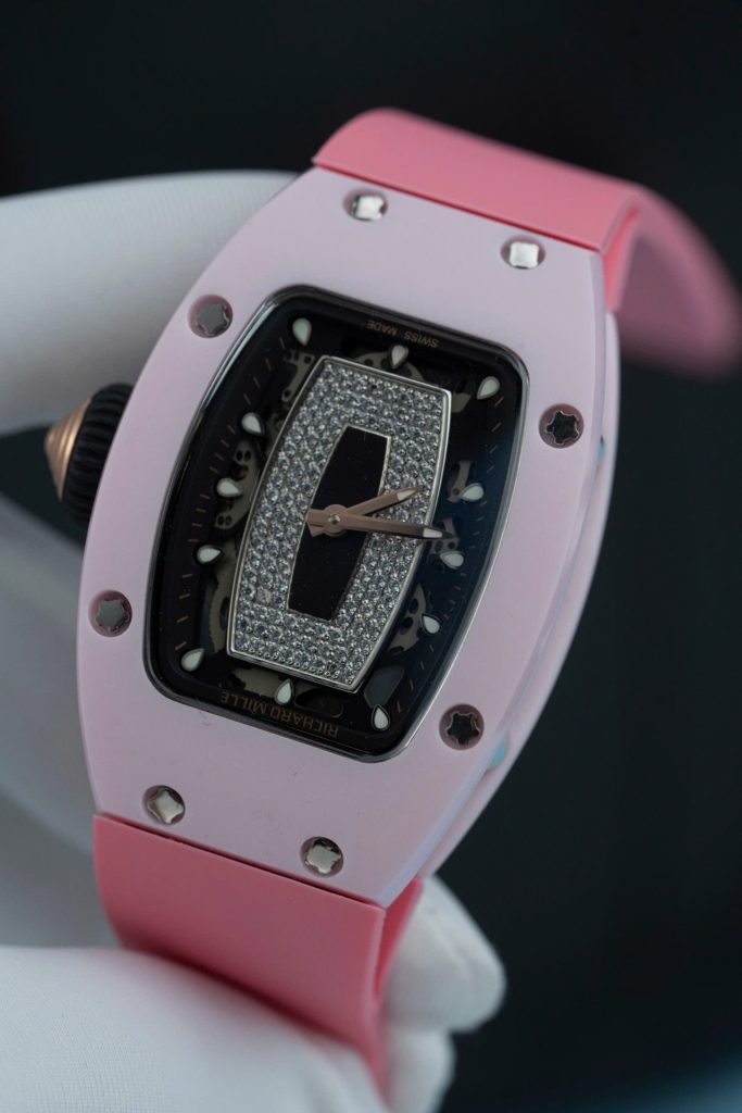 Đồng Hồ Richard Mille RM07-01 Fake 11 Vỏ Ceramic Dây Cao Su Màu Hồng 36mm (2)