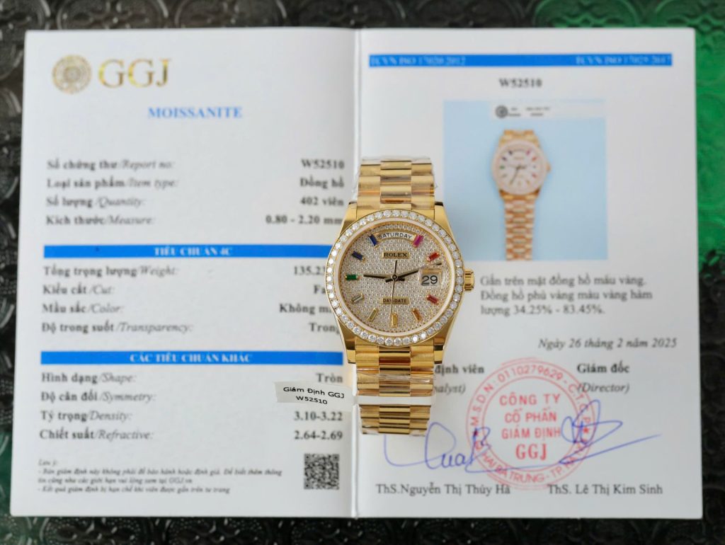 Đồng Hồ Rolex Chế Tác Day-Date Bọc Vàng 18K Độ Kim Cương Moissanite GMF 36mm (2)