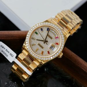 Đồng Hồ Rolex Chế Tác Day-Date Bọc Vàng 18K Độ Kim Cương Moissanite GMF 36mm (2)