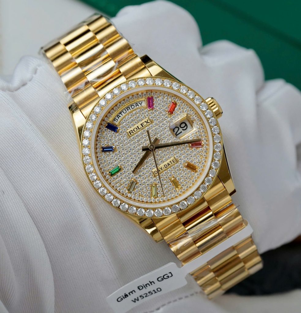 Đồng Hồ Rolex Chế Tác Day-Date Bọc Vàng 18K Độ Kim Cương Moissanite GMF 36mm (2)