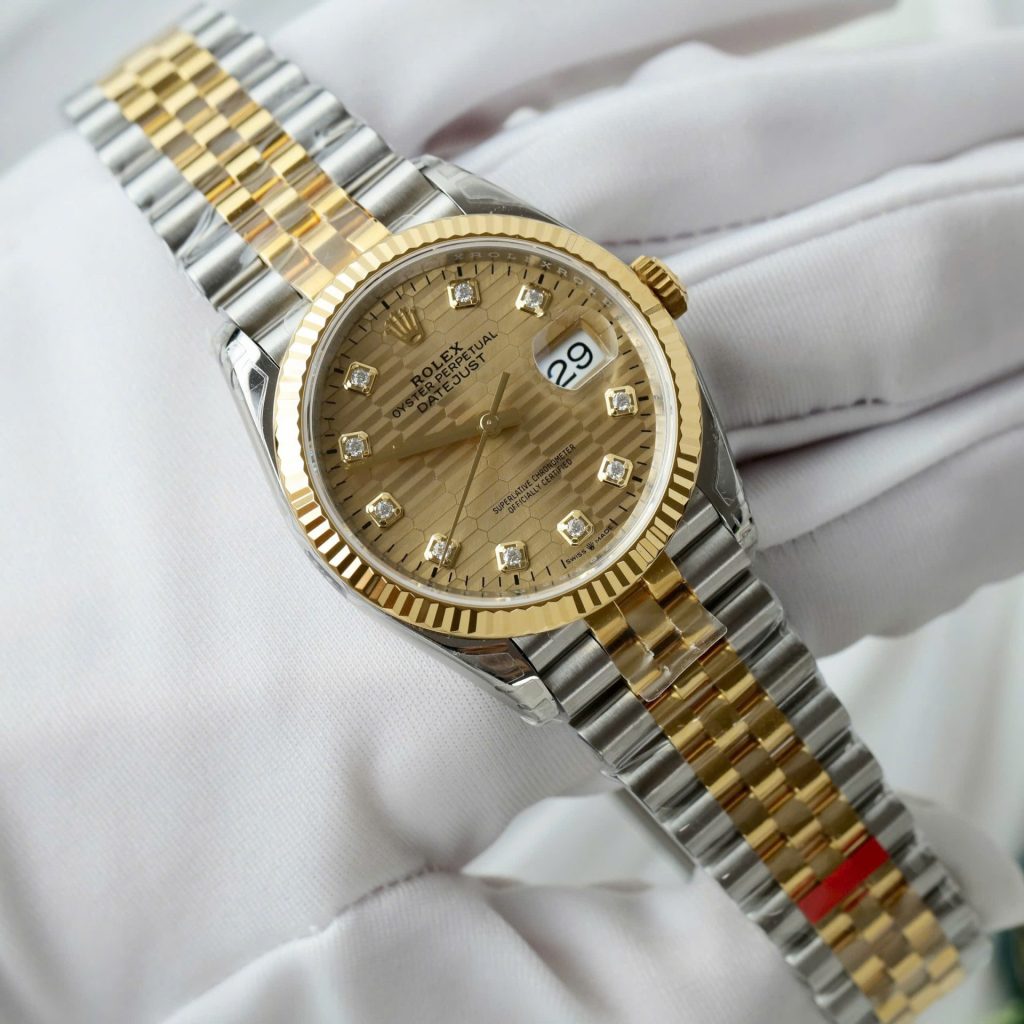 Đồng Hồ Rolex DateJust 126231 Màu Demi Mặt Xếp Gạch Màu Vàng Xưởng VS 36mm (2)