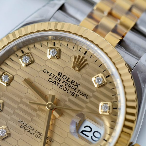 Đồng Hồ Rolex DateJust 126231 Màu Demi Mặt Xếp Gạch Màu Vàng Xưởng VS 36mm (2)