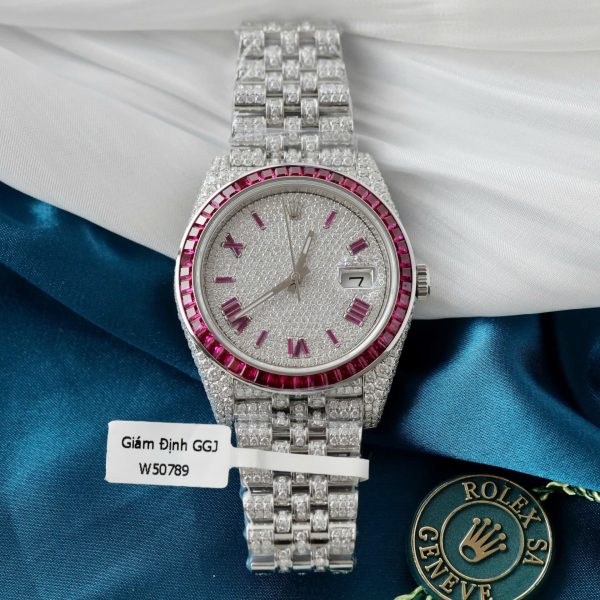 Đồng Hồ Rolex DateJust Chế Tác Hồng Ngọc + Kim Cương Moissanite Hong Kong 41mm (2)