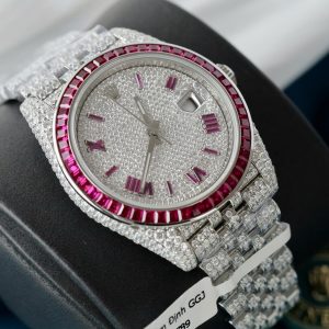 Đồng Hồ Rolex DateJust Chế Tác Hồng Ngọc + Kim Cương Moissanite Hong Kong 41mm (2)