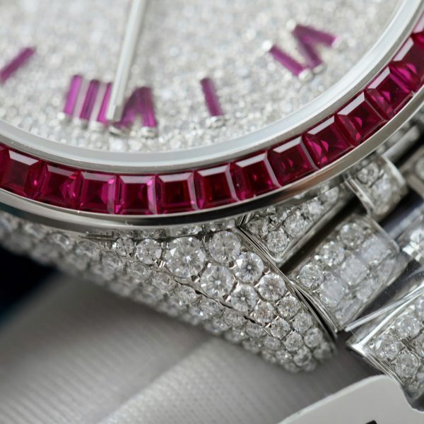 Đồng Hồ Rolex DateJust Chế Tác Hồng Ngọc + Kim Cương Moissanite Hong Kong 41mm (2)