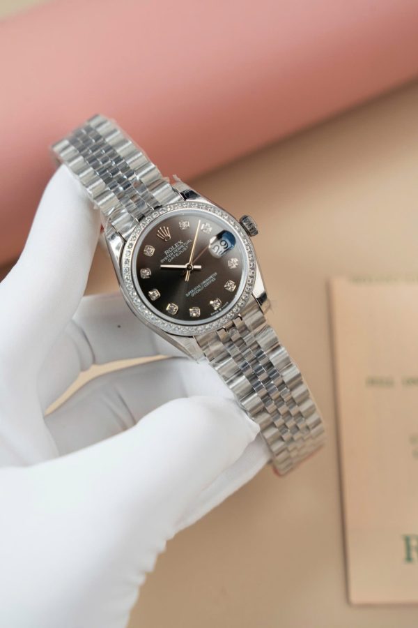 Đồng Hồ Rolex DateJust Lady Replica Cao Cấp Mặt Xám Cọc Số Đính Đá 31mm (2)