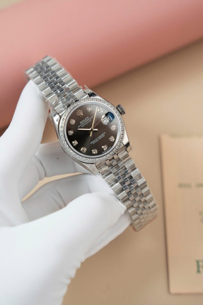 Đồng Hồ Rolex DateJust Lady Replica Cao Cấp Mặt Xám Cọc Số Đính Đá 31mm (2)