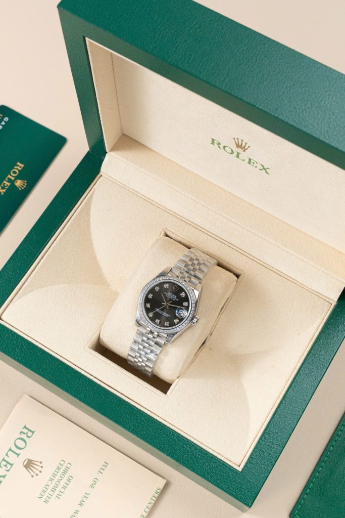 Đồng Hồ Rolex DateJust Lady Replica Cao Cấp Mặt Xám Cọc Số Đính Đá 31mm (2)