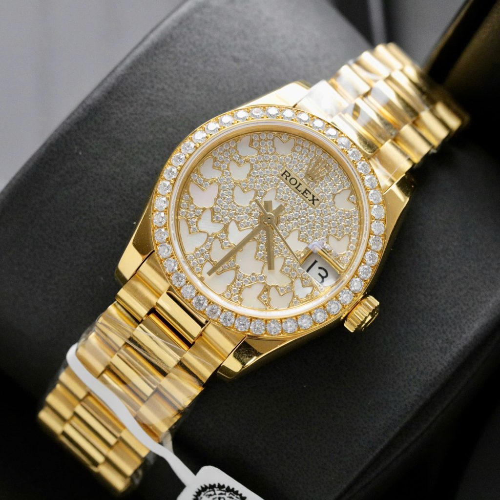 Đồng Hồ Rolex DateJust Mặt Số Butterfly Chế Tác Bọc Vàng 18K + Đính Kim Cương Moissanite 31mm (2)