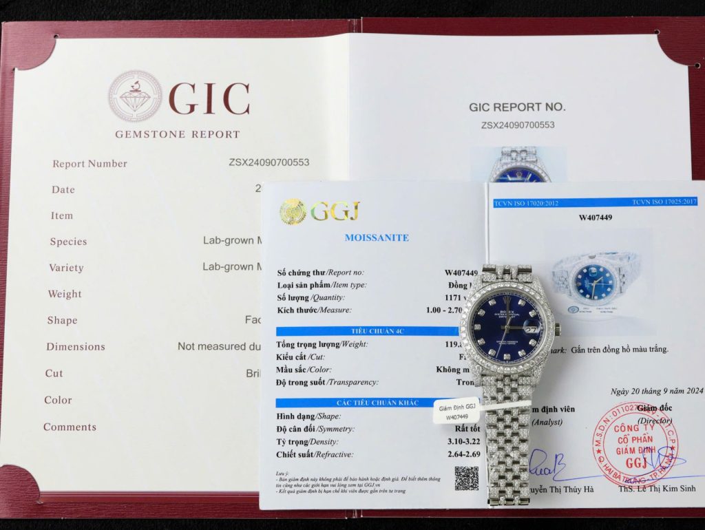 Đồng Hồ Rolex DateJust Mặt Xanh Blue Chế Tác Đính Full Kim Cương Nhân Tạo 36mm (2)