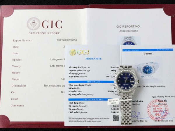Đồng Hồ Rolex DateJust Mặt Xanh Blue Chế Tác Đính Full Kim Cương Nhân Tạo 36mm (2)
