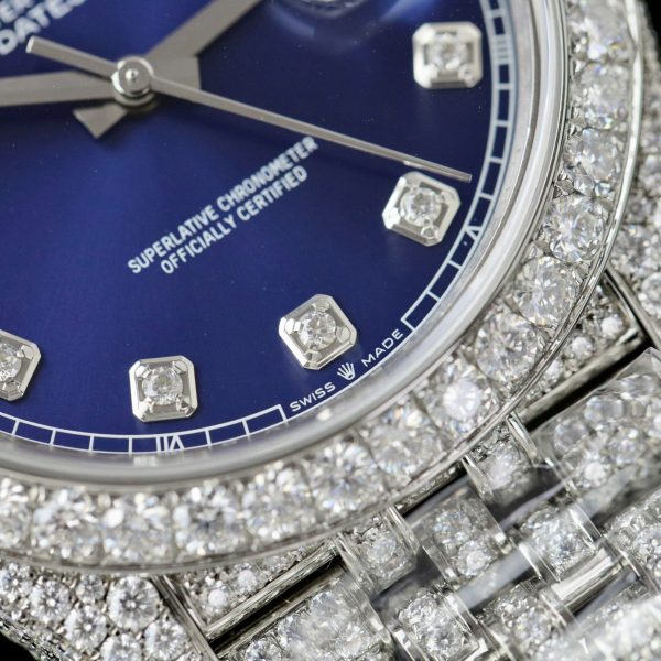 Đồng Hồ Rolex DateJust Mặt Xanh Blue Chế Tác Đính Full Kim Cương Nhân Tạo 36mm (2)