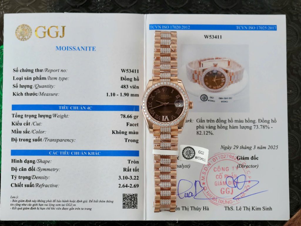 Đồng Hồ Rolex DateJust Nữ Mặt Chocolate Chế Tác Bọc Vàng Đính Moissanite 31mm (2)