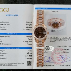 Đồng Hồ Rolex DateJust Nữ Mặt Chocolate Chế Tác Bọc Vàng Đính Moissanite 31mm (2)