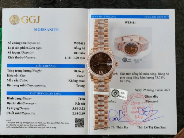 Đồng Hồ Rolex DateJust Nữ Mặt Chocolate Chế Tác Bọc Vàng Đính Moissanite 31mm (2)