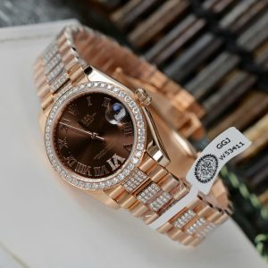 Đồng Hồ Rolex DateJust Nữ Mặt Chocolate Chế Tác Bọc Vàng Đính Moissanite 31mm (2)