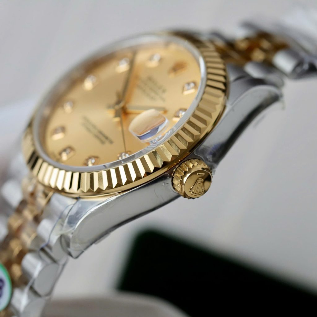 Đồng Hồ Rolex DateJust Nữ Replica 11 Mặt Vàng Champagne Xưởng THB 31mm (2)