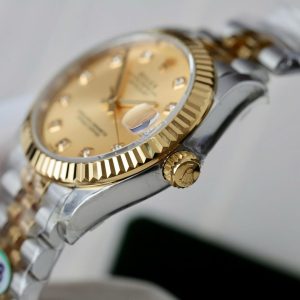 Đồng Hồ Rolex DateJust Nữ Replica 11 Mặt Vàng Champagne Xưởng THB 31mm (2)