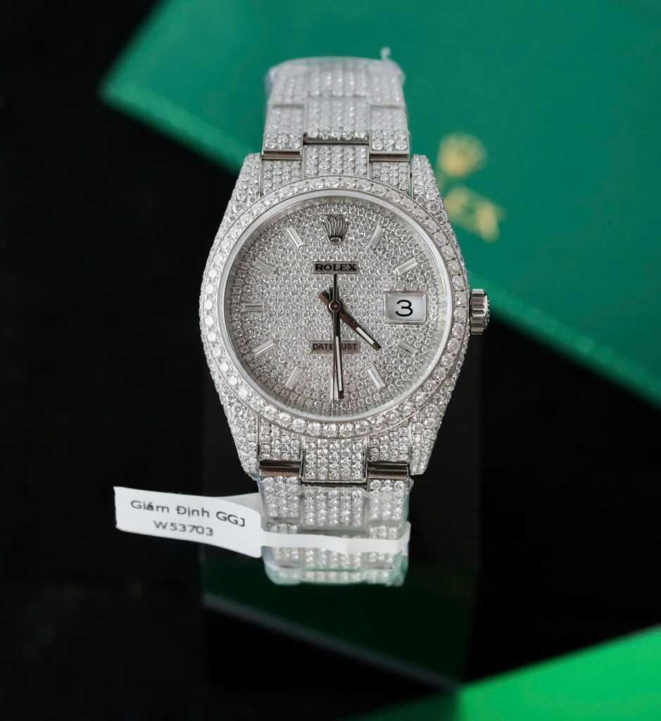 Đồng Hồ Rolex DateJust Replica 11 Đính Full Kim Cương Nhân Tạo Hong Kong 41mm (2)