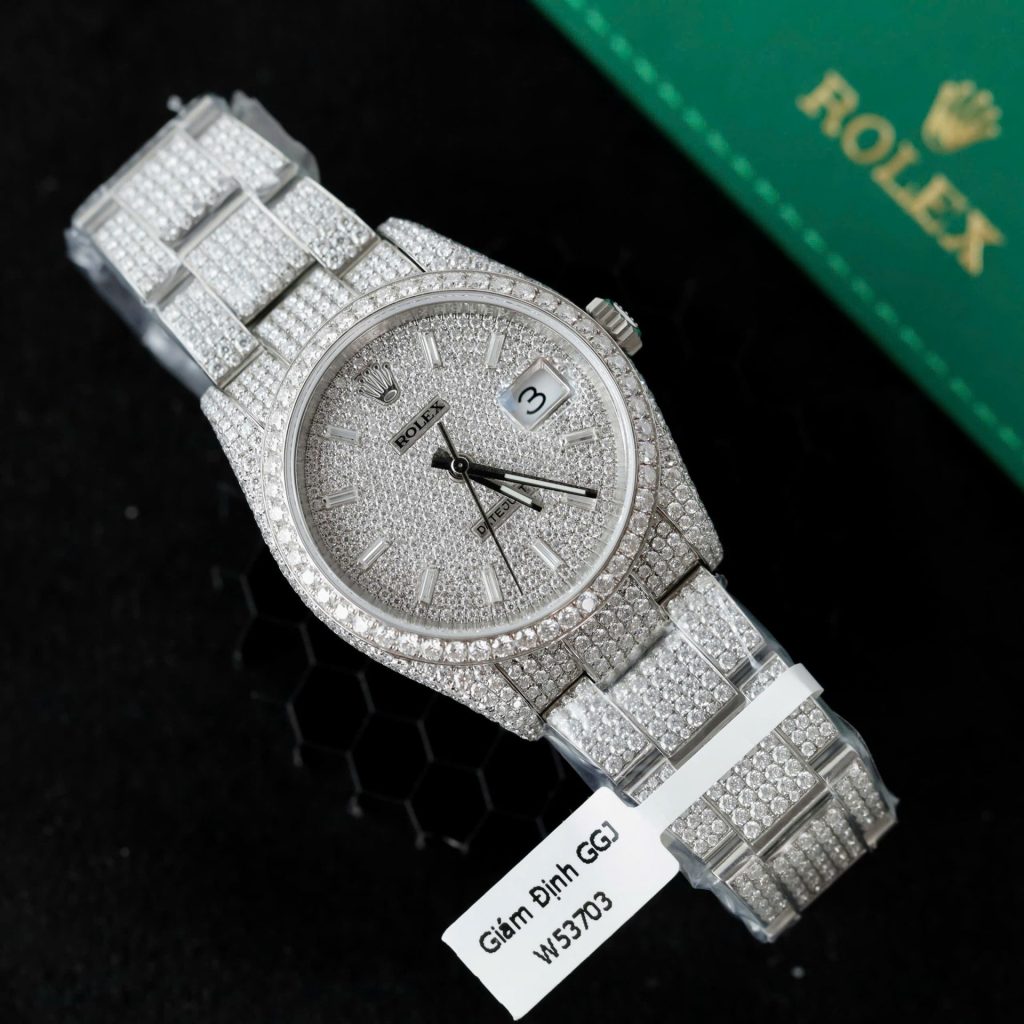 Đồng Hồ Rolex DateJust Replica 11 Đính Full Kim Cương Nhân Tạo Hong Kong 41mm (2)