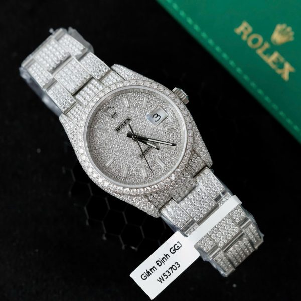 Đồng Hồ Rolex DateJust Replica 11 Đính Full Kim Cương Nhân Tạo Hong Kong 41mm (2)