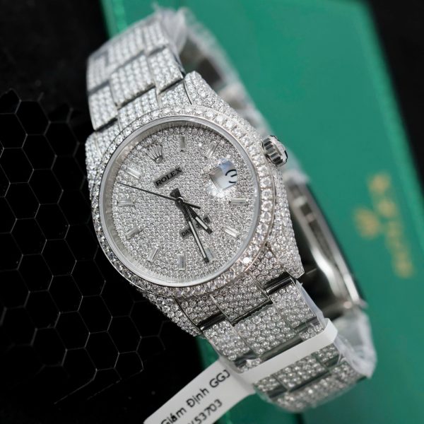 Đồng Hồ Rolex DateJust Replica 11 Đính Full Kim Cương Nhân Tạo Hong Kong 41mm (2)