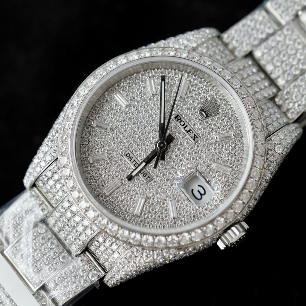 Đồng Hồ Rolex DateJust Replica 11 Đính Full Kim Cương Nhân Tạo Hong Kong 41mm (2)