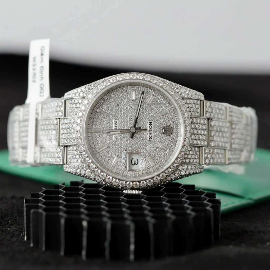 Đồng Hồ Rolex DateJust Replica 11 Đính Full Kim Cương Nhân Tạo Hong Kong 41mm (2)