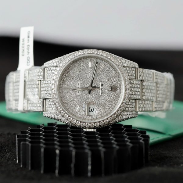 Đồng Hồ Rolex DateJust Replica 11 Đính Full Kim Cương Nhân Tạo Hong Kong 41mm (2)
