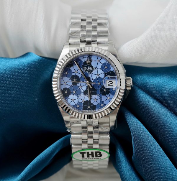 Đồng Hồ Rolex DateJust Replica 11 Nữ Mặt Hoa Màu Xanh Blue Xưởng THB 31mm (2)