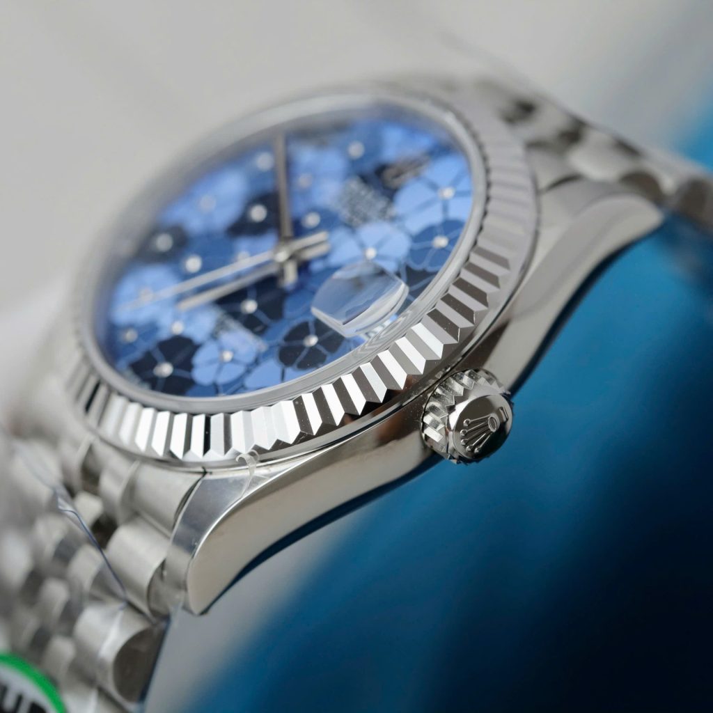 Đồng Hồ Rolex DateJust Replica 11 Nữ Mặt Hoa Màu Xanh Blue Xưởng THB 31mm (2)