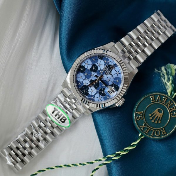 Đồng Hồ Rolex DateJust Replica 11 Nữ Mặt Hoa Màu Xanh Blue Xưởng THB 31mm (2)