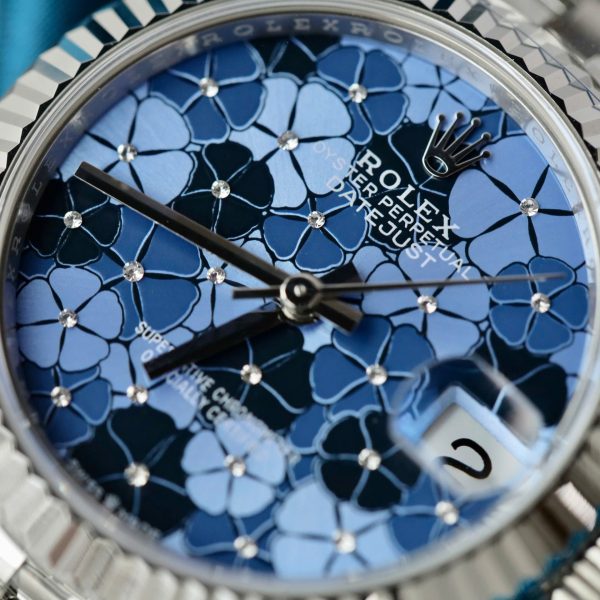 Đồng Hồ Rolex DateJust Replica 11 Nữ Mặt Hoa Màu Xanh Blue Xưởng THB 31mm (2)