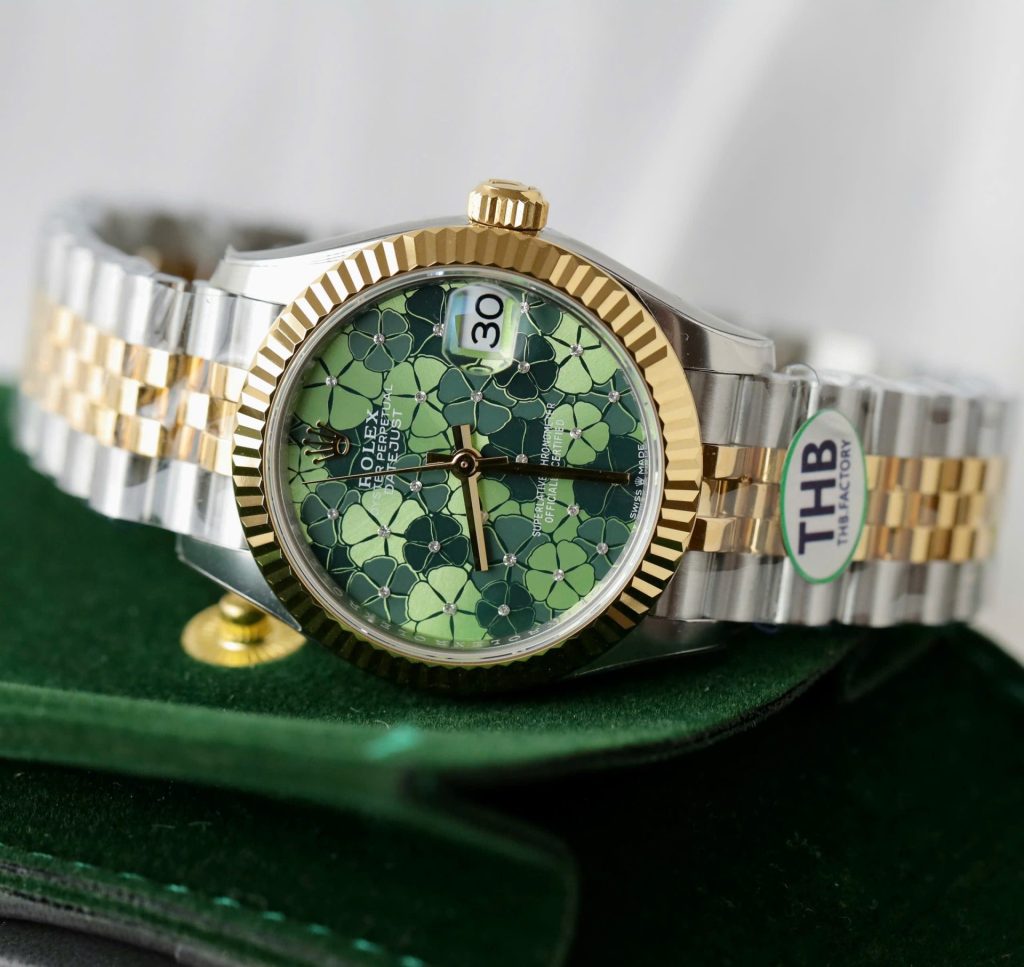 Đồng Hồ Rolex DateJust Replica 11 Nữ Mặt Hoa Màu Xanh Lá Cây Xưởng THB 31mm (2)