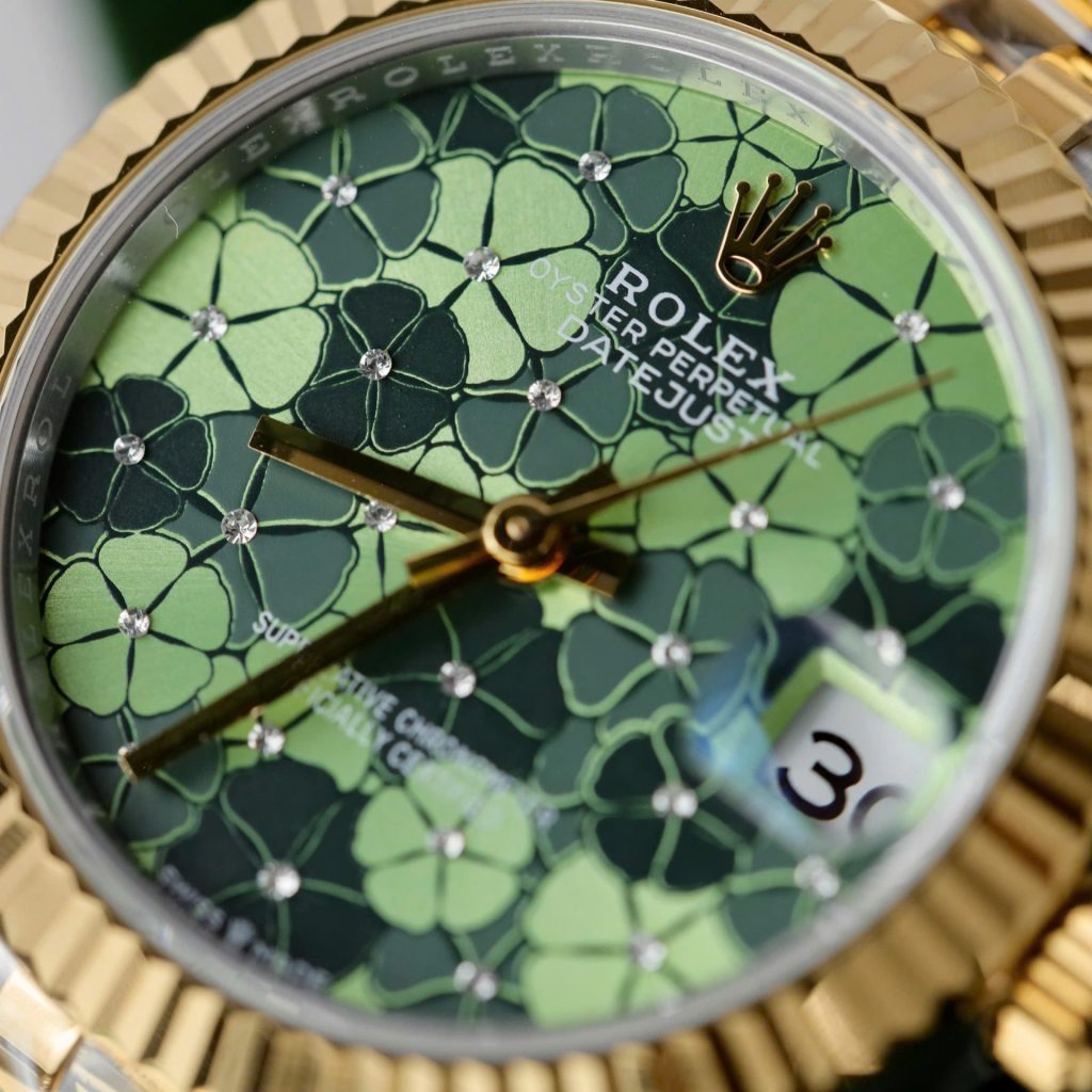 Đồng Hồ Rolex DateJust Replica 11 Nữ Mặt Hoa Màu Xanh Lá Cây Xưởng THB 31mm (2)