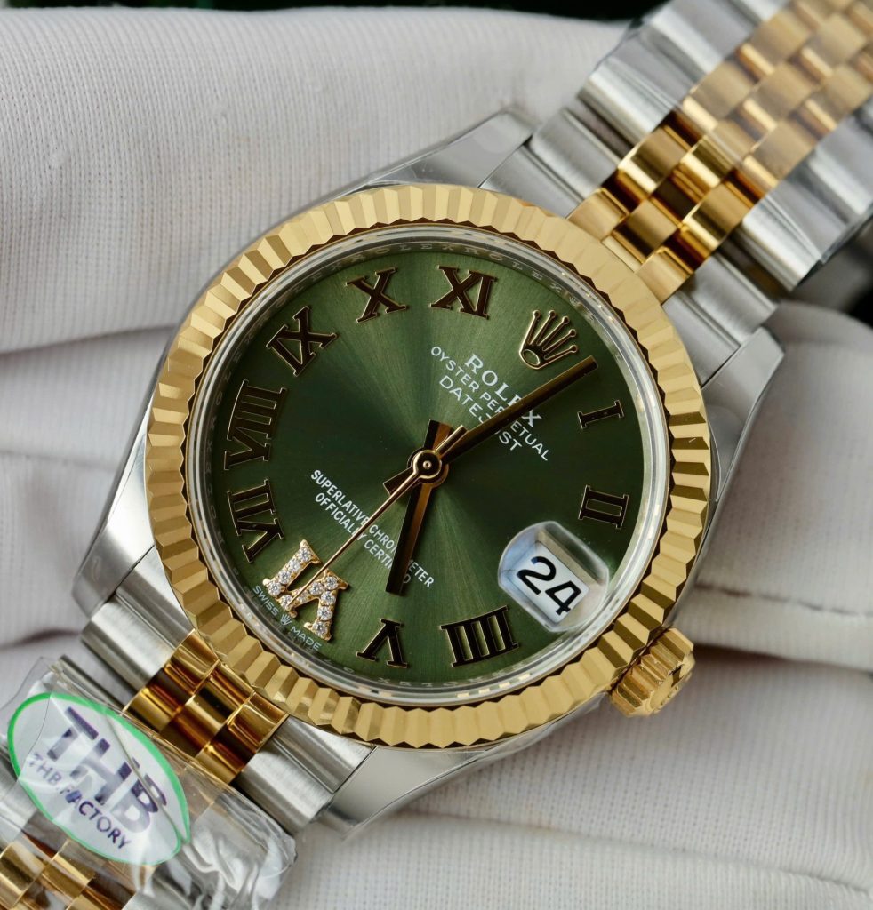 Đồng Hồ Rolex DateJust Replica Cao Cấp Mặt Xanh Lá Cây Dây Jubilee Xưởng THB 31mm (2)