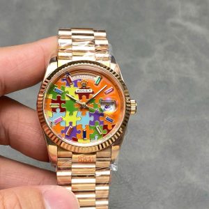 Đồng Hồ Rolex Day-Date 128235 Chế Tác Mặt Số Puzzle Emoji Jigsaw Motif 36mm (3)
