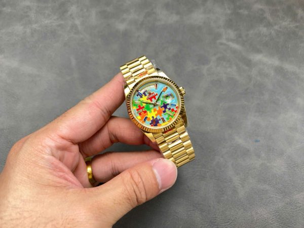 Đồng Hồ Rolex Day-Date 128238 Chế Tác Mặt Số Puzzle Emoji Jigsaw Motif 36mm (8)