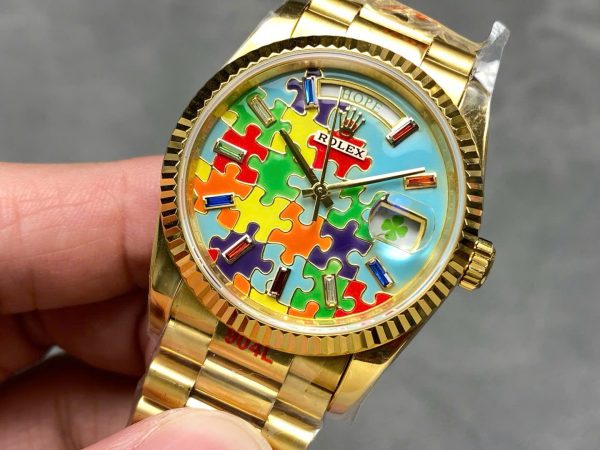 Đồng Hồ Rolex Day-Date 128238 Chế Tác Mặt Số Puzzle Emoji Jigsaw Motif 36mm (8)