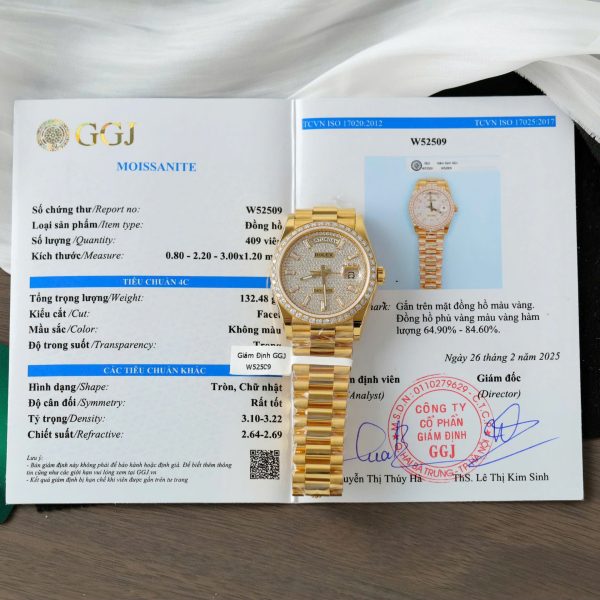 Đồng Hồ Rolex Day-Date Bọc Vàng 18K Độ Kim Cương Moissanite Chế Tác Xưởng GM 36mm (2)