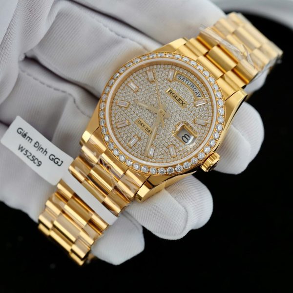 Đồng Hồ Rolex Day-Date Bọc Vàng 18K Độ Kim Cương Moissanite Chế Tác Xưởng GM 36mm (2)