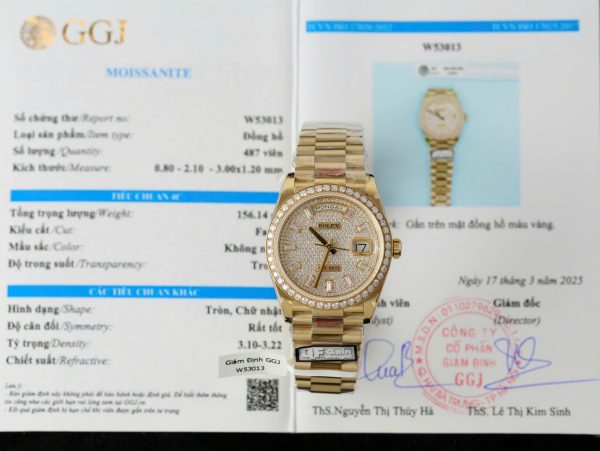 Đồng Hồ Rolex Day-Date Chế Tác Bọc Vàng 18K Đính Moissanite Trọng Lượng 159Gram QF 36mm (2)