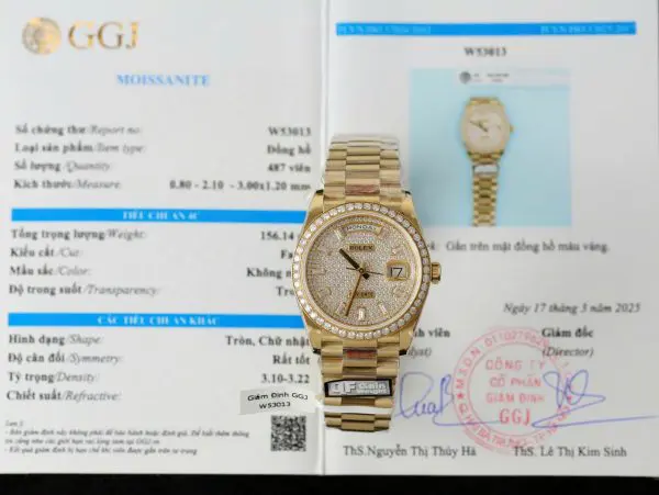 Đồng Hồ Rolex Day-Date Chế Tác Bọc Vàng 18K Đính Moissanite Trọng Lượng 159Gram QF 36mm (2)