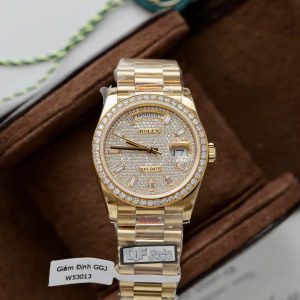Đồng Hồ Rolex Day-Date Chế Tác Bọc Vàng 18K Đính Moissanite Trọng Lượng 159Gram QF 36mm (2)
