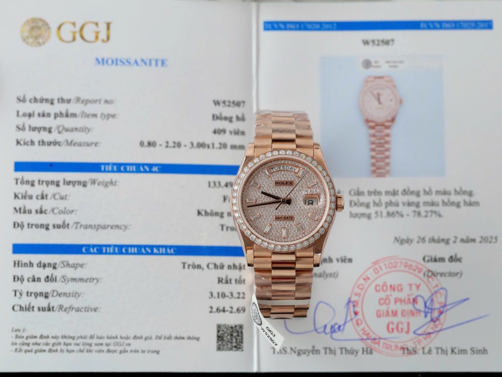 Đồng Hồ Rolex Day-Date Chế Tác Bọc Vàng Hồng Đính Kim Cương Tổng Hợp Xưởng GM 36mm (2)